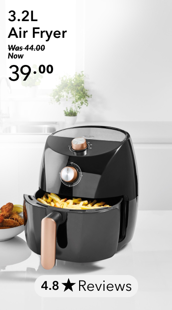 Black air fryer. Was forty four pounds, now thirty nine pounds. 3.2L Air Fryer Now 4.8 % Reviews 