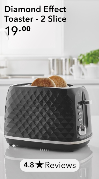 Black diamond effect two-slice toaster, nineteen pounds. Diamond Effect Toaster - 2 Slice 19.00 4.8 % Reviews 