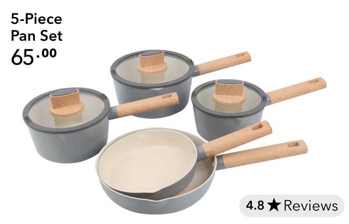 Grey simplicity five-piece pan set, sixty five pounds.  X v 4.8 % Reviews 
